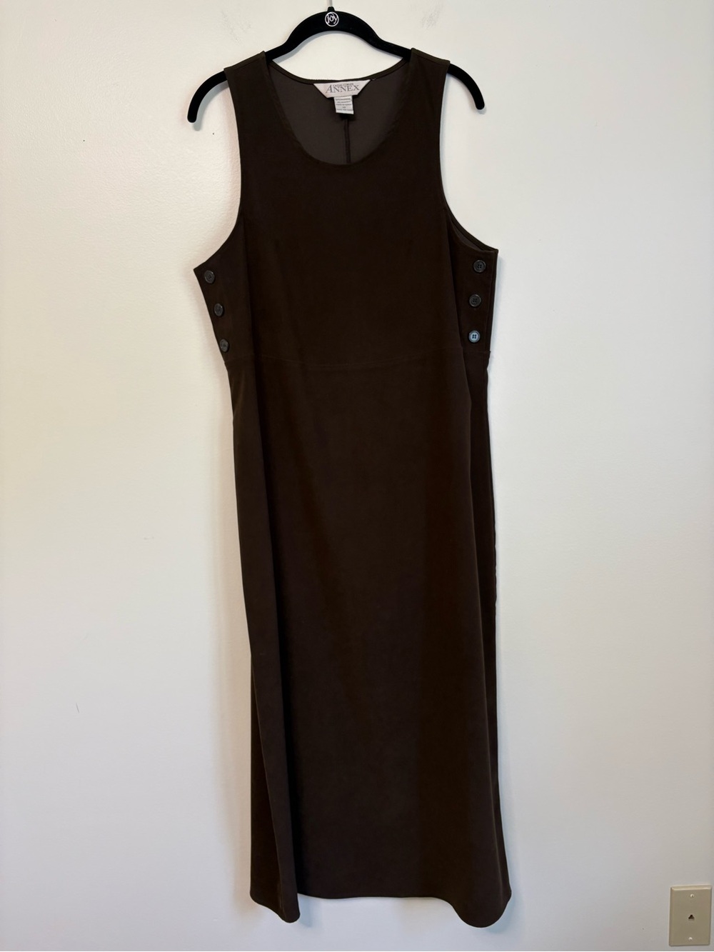 Vintage Casual Corner Brown Faux Suede Sleeveless Maxi Dress Side Buttons Sz 12 - Picture 2 of 10
